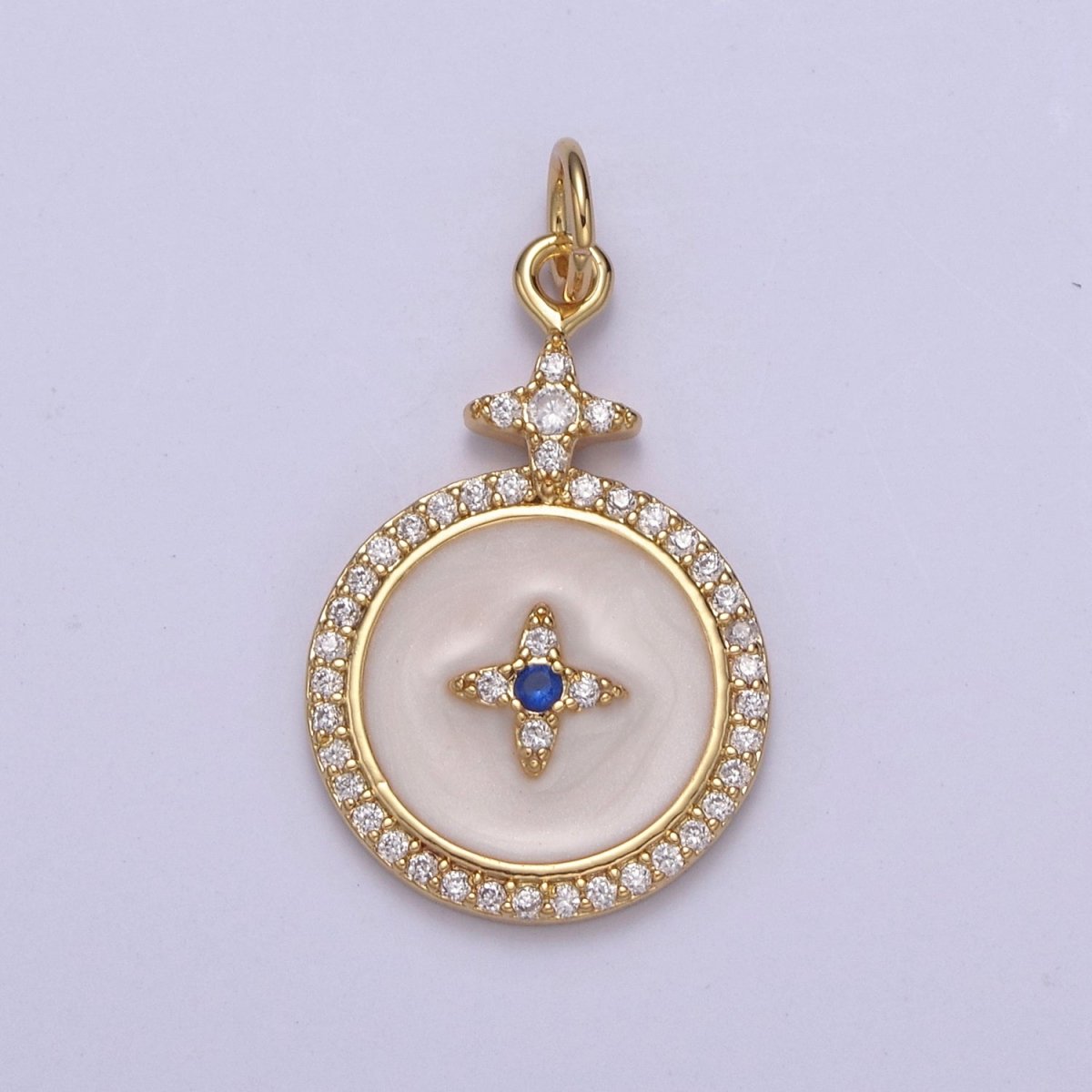 14K Gold Filled Celestial Star Micro Paved White Enamel Charm in Gold & Silver | AC424