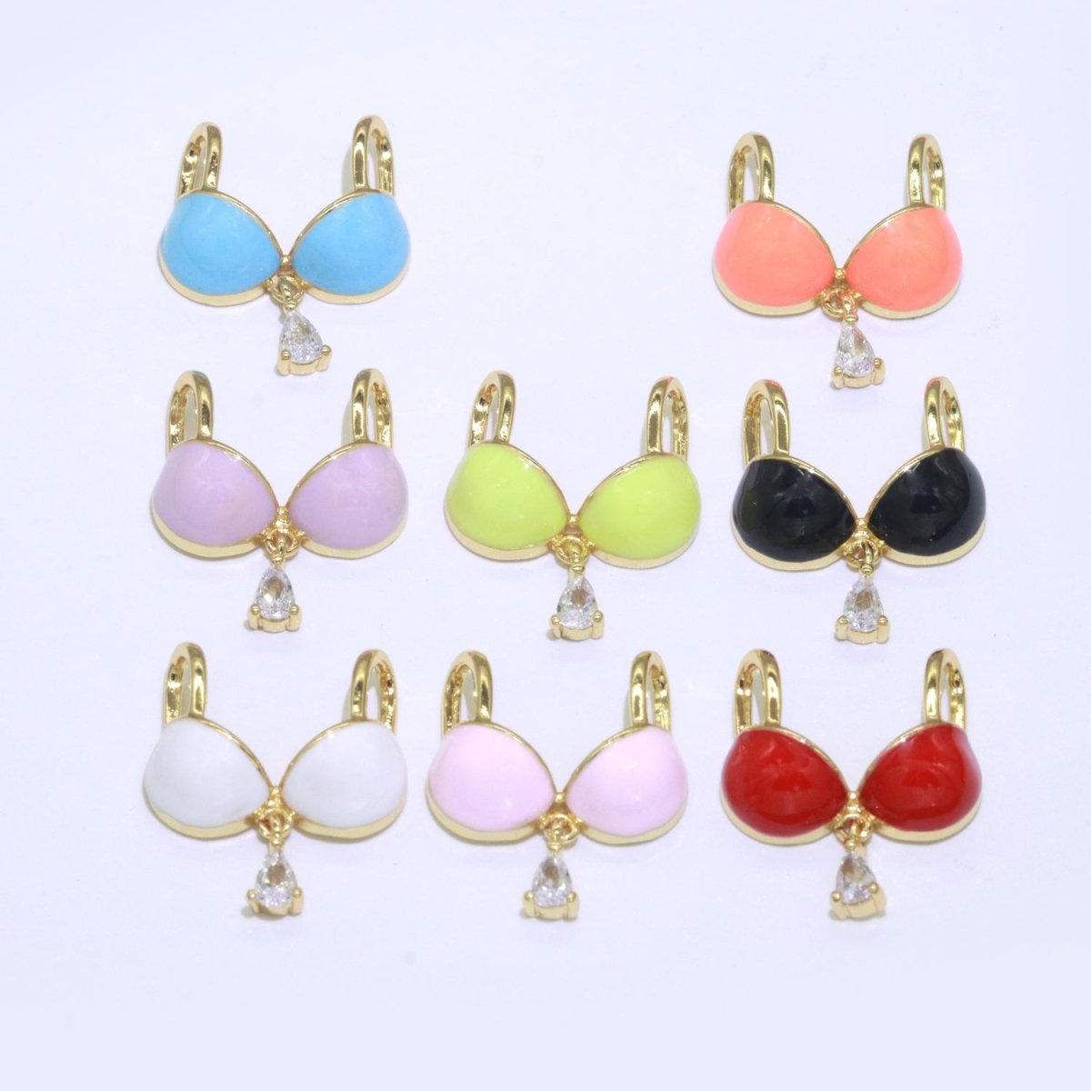 Dainty Enamel Bra Charm Cubic Dangle Tear Drop Shape Pendant 14K Gold Filled Bikini Charm for Statement Minimalist Necklace for Women F-884~F-891