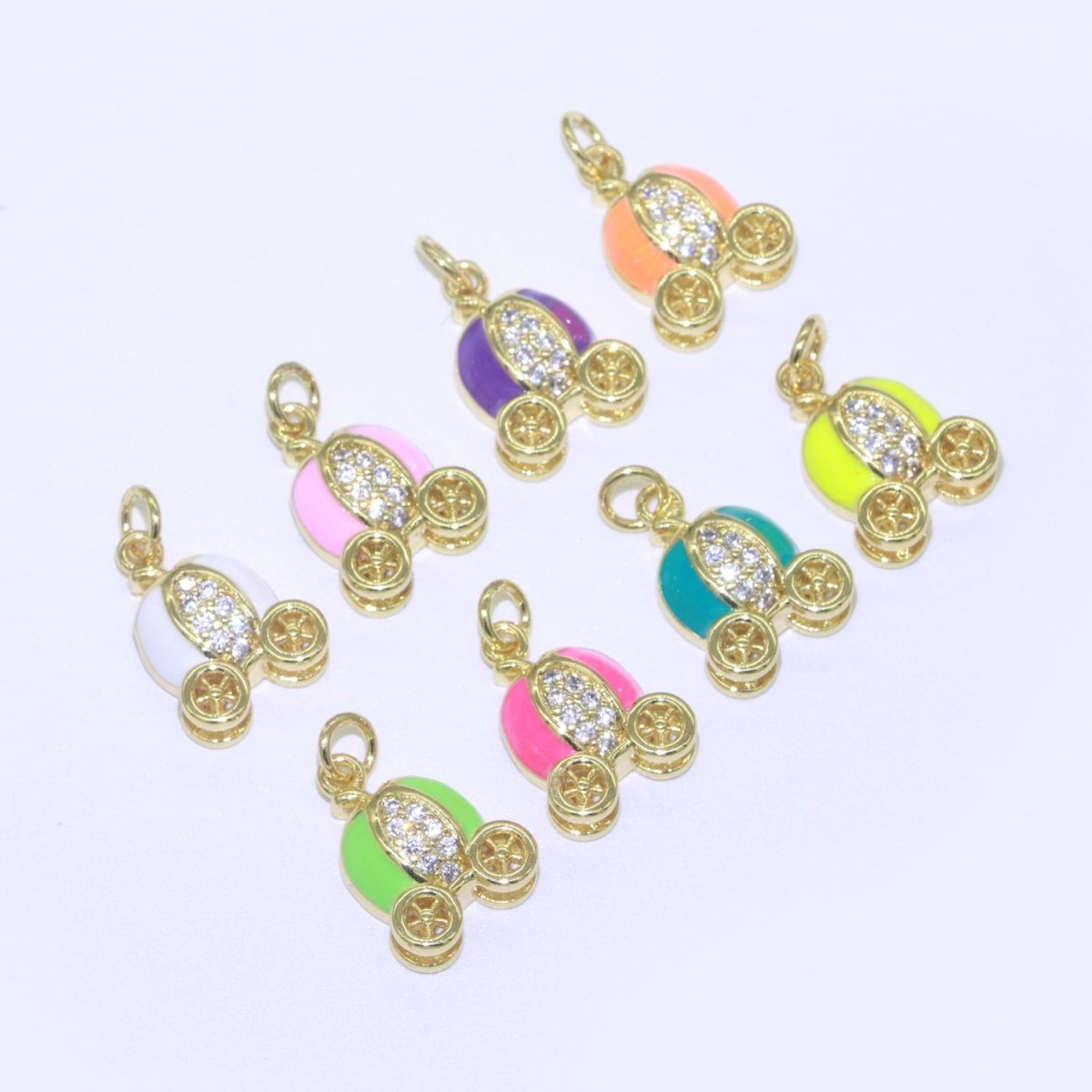 Dainty Enamel Carriage Charm Cinderella Carriage Charm, Pumpkin Necklace Pendant for Kids Jewelry Inspired Pink Green Orange Purple Charm M-339-M-346