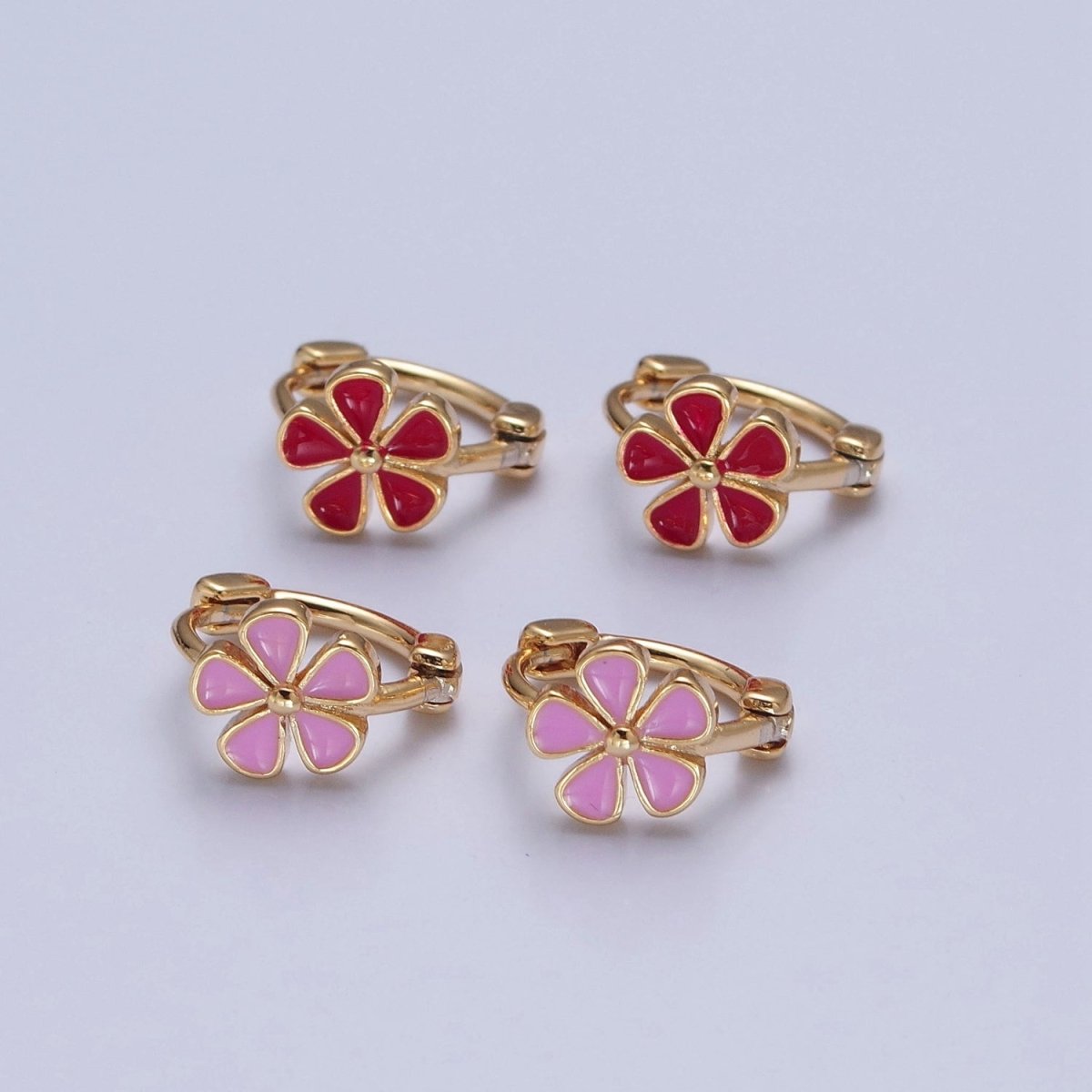 Dainty Enamel Flower Huggie Earring Red Pink Daisy Earring T-445 T-446