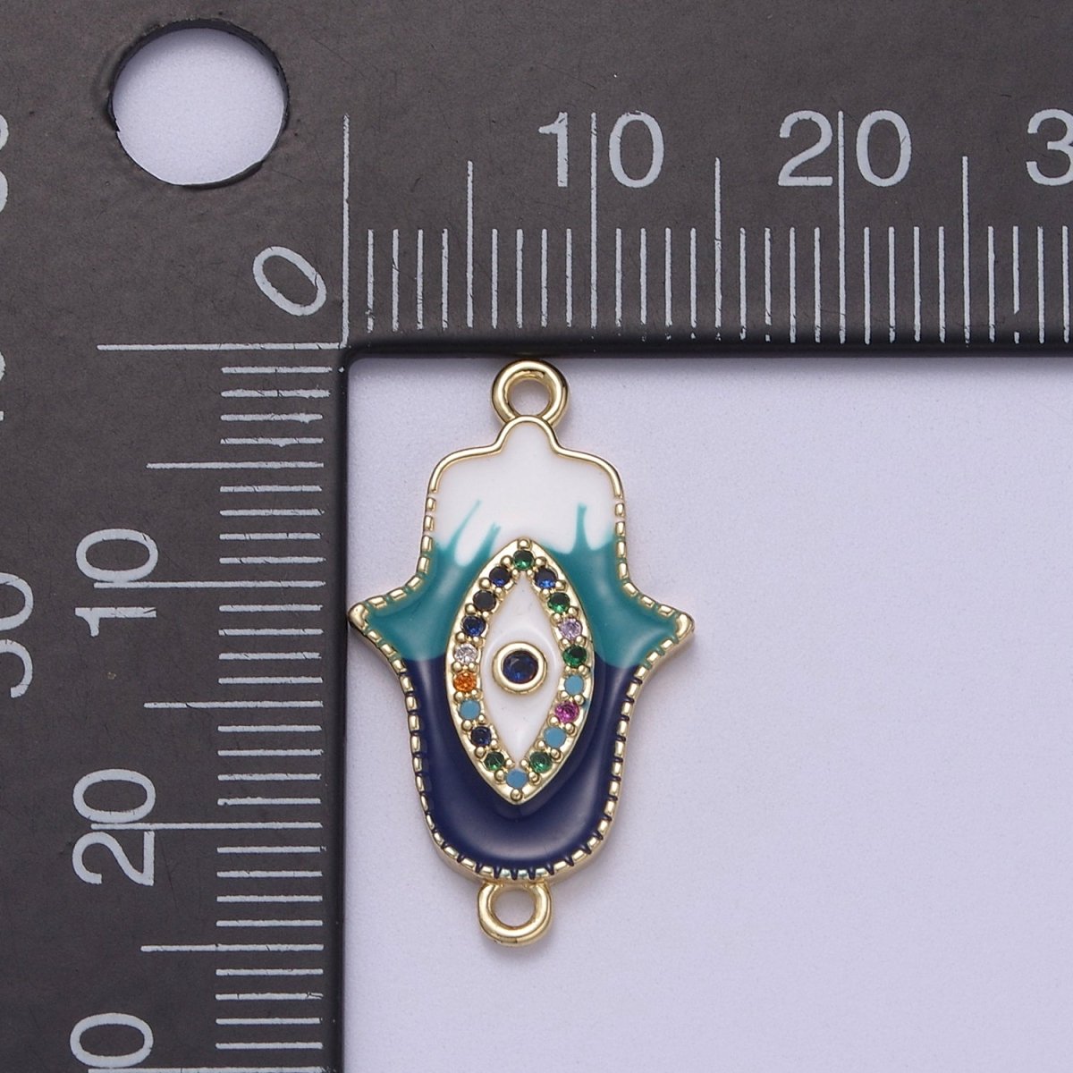 Dainty Enamel Hamsa Hand Charm Evil Eye Hand of Fatimah Link Connector for Bracelet Necklace Supply F-681 - DLUXCA
