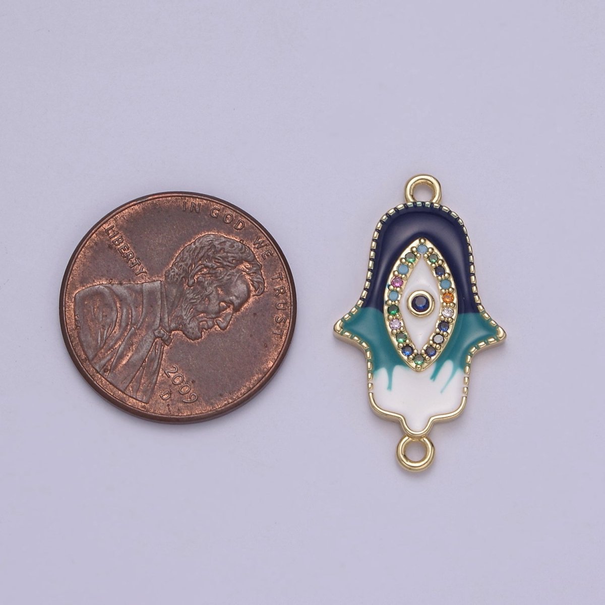 Dainty Enamel Hamsa Hand Charm Evil Eye Hand of Fatimah Link Connector for Bracelet Necklace Supply F-681 - DLUXCA