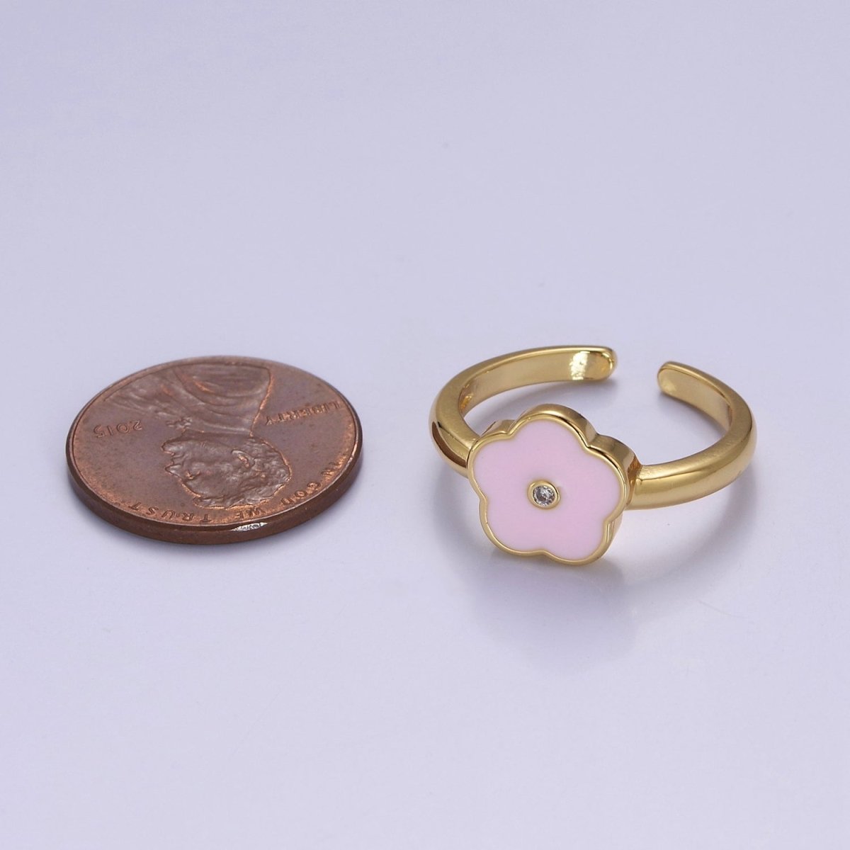 Dainty Enamel Pink Daisy Flower Ring O-2158