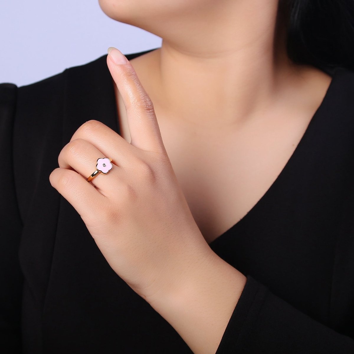 Dainty Enamel Pink Daisy Flower Ring O-2158