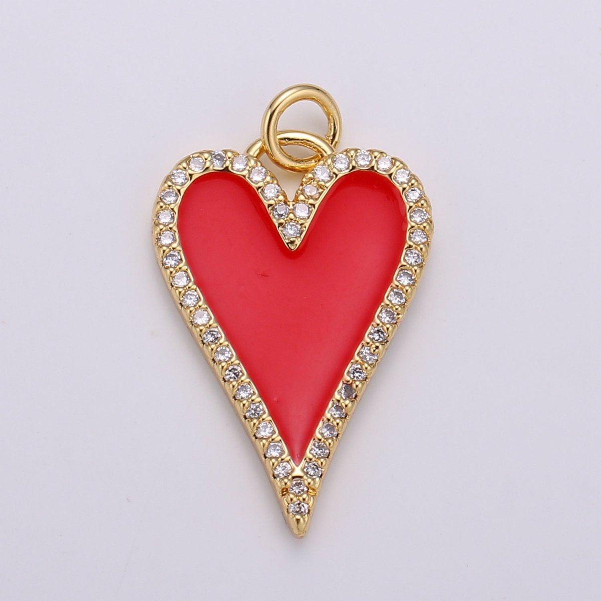 Dainty Enamel Red heart Pendant, CZ Micro Pave Gold Filled Heart pendant, Enamel pendant, Statement Necklace Jewelry Supply D-902 - DLUXCA