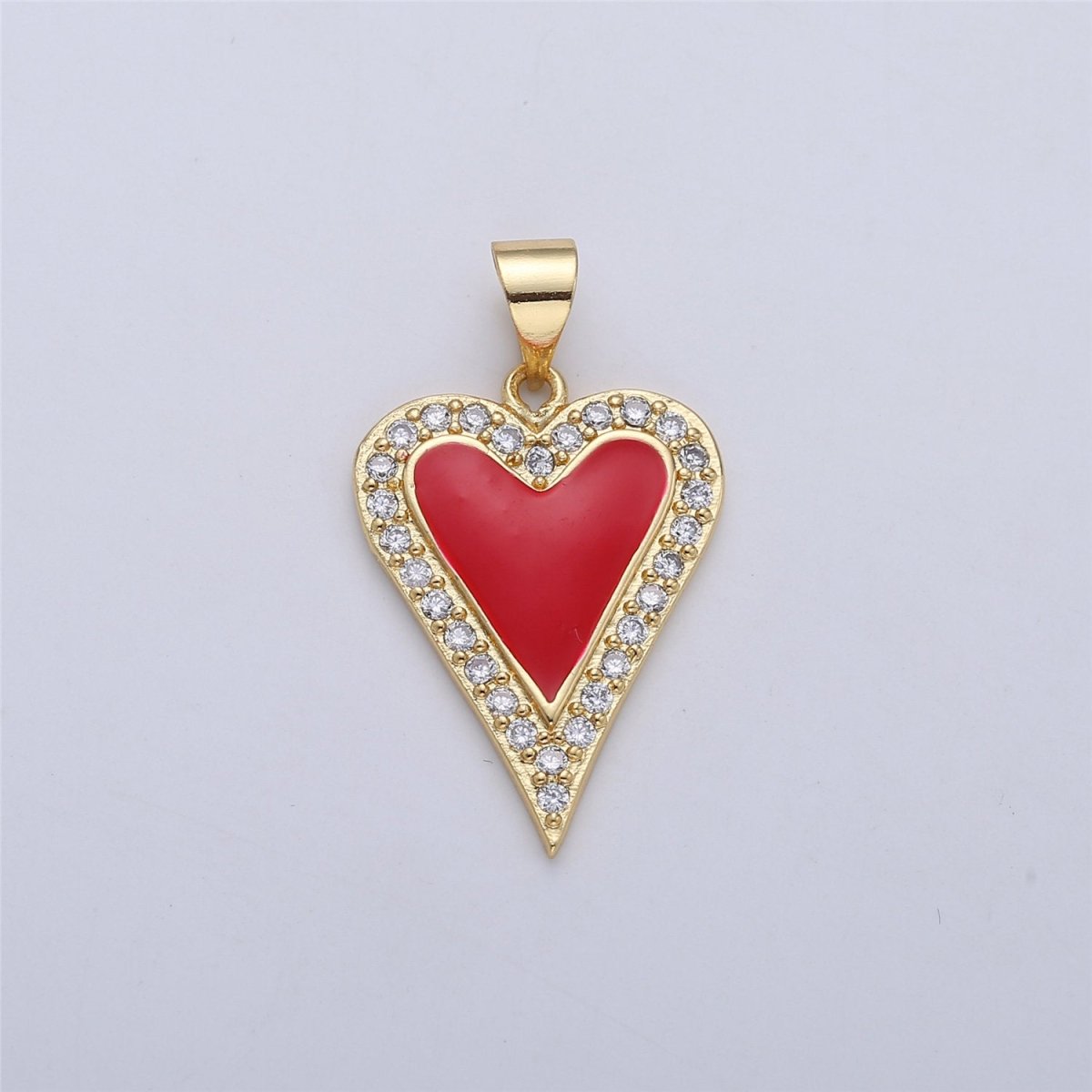Dainty Enamel Red heart Pendant, Pink, Red, White Heart CZ Micro Pave Gold Filled Heart pendant, Enamel pendant, Enamel Jewelry Supply I-166