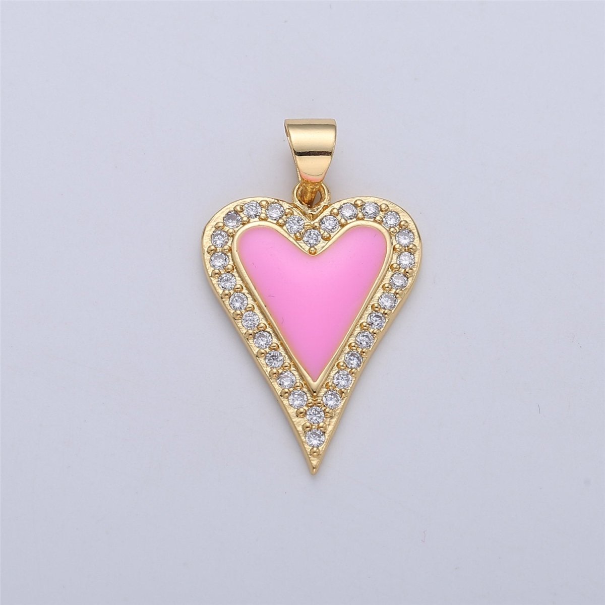 Dainty Enamel Red heart Pendant, Pink, Red, White Heart CZ Micro Pave Gold Filled Heart pendant, Enamel pendant, Enamel Jewelry Supply I-166
