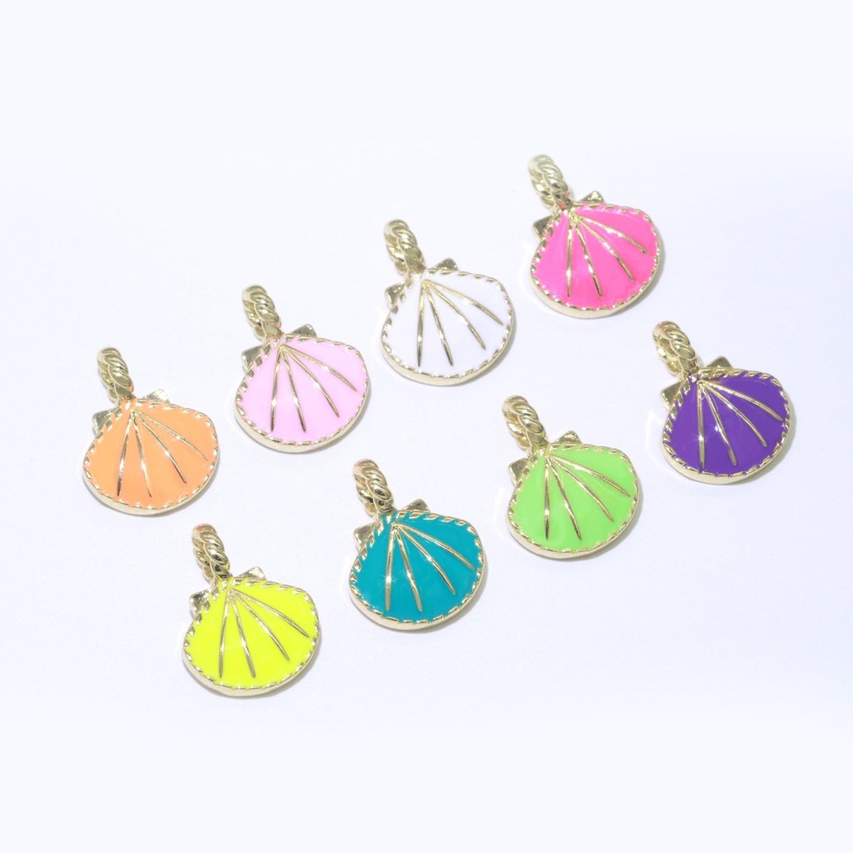 Dainty Enamel Sea Shell Charm, Seashell Charm, Oyster Necklace Pendant, Under the sea Beach Jewelry Inspired Pink Green Orange Purple Charm J-870~J-877