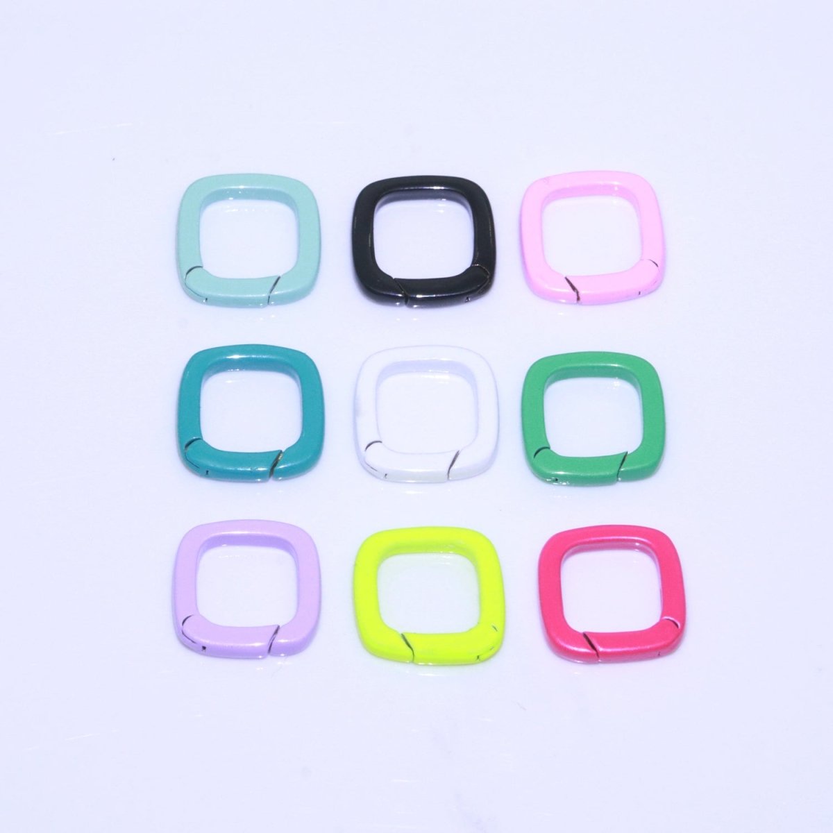 Dainty Enamel Spring Gate Ring, Push Gate ring, 12mm Square Ring, Charm Holder Pink Green Red Clasp for Link Connector Clasp L-410~L-418