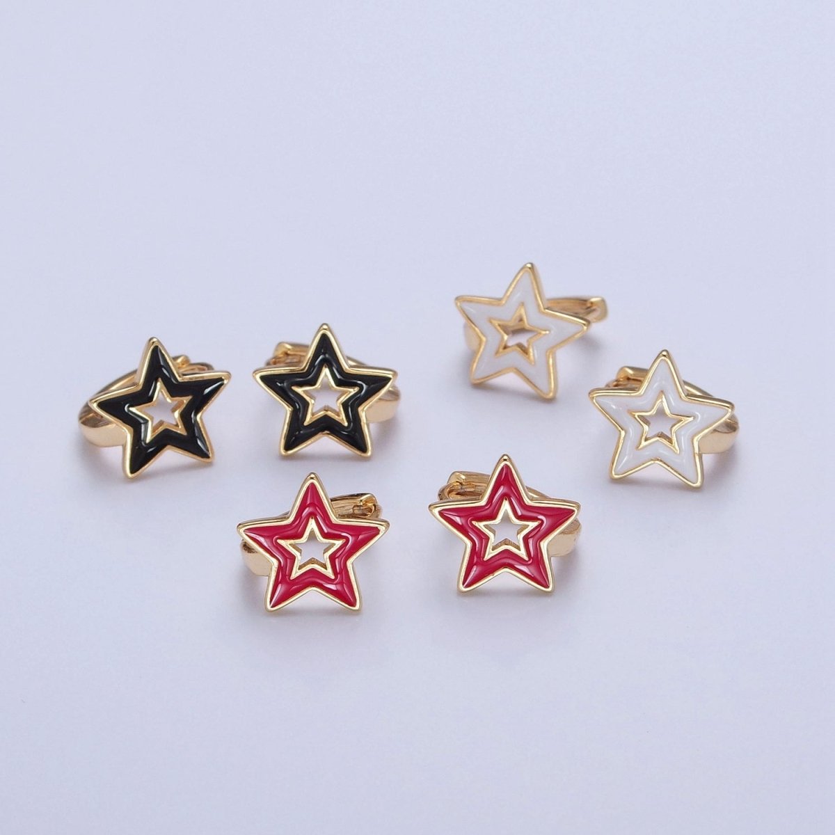OS Dainty Enamel Star Huggie Earring Red Black White Star Earring T-442 ~ T-444