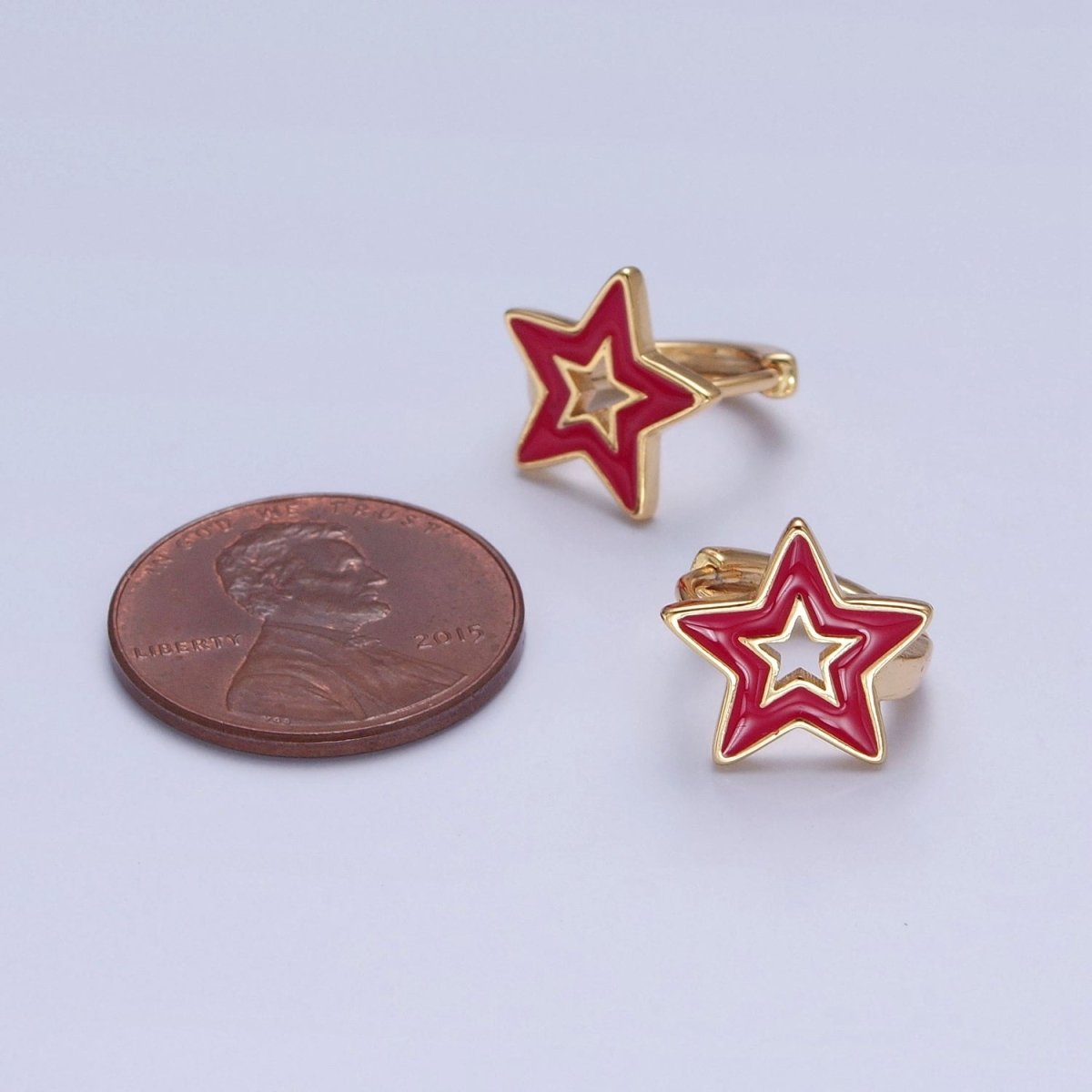 OS Dainty Enamel Star Huggie Earring Red Black White Star Earring T-442 ~ T-444