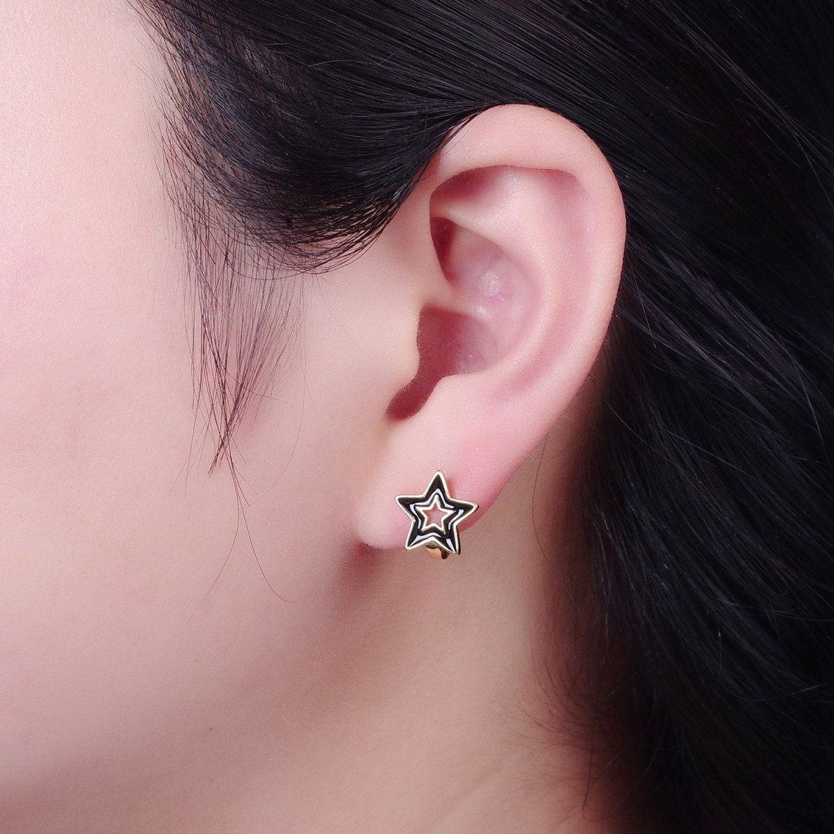 OS Dainty Enamel Star Huggie Earring Red Black White Star Earring T-442 ~ T-444