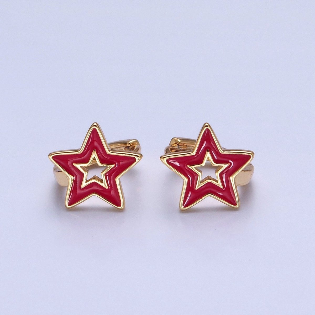 OS Dainty Enamel Star Huggie Earring Red Black White Star Earring T-442 ~ T-444