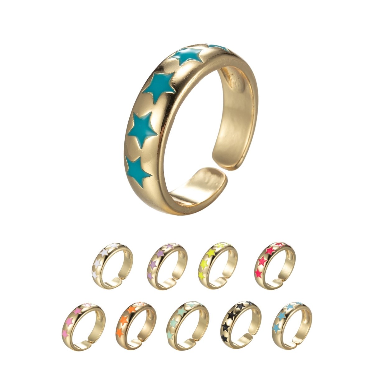 Dainty Enamel Star Ring Open Adjustable Gold Filled Stackable Celestial Ring
