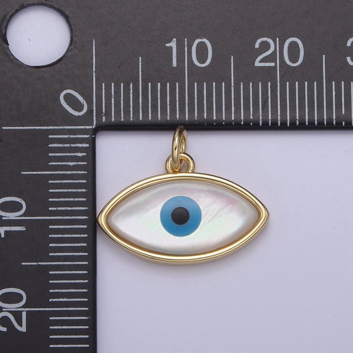 Dainty Evil Eye Charm 14K Gold Filled Shell Pearl Evil Eye Pendant for Add on Charm N-818