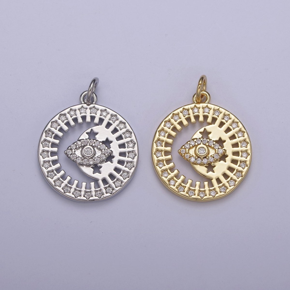 Dainty Evil Eye Charm Coin Round Medallion Add on Charm for Necklace Bracelet Supply N-671 N-672