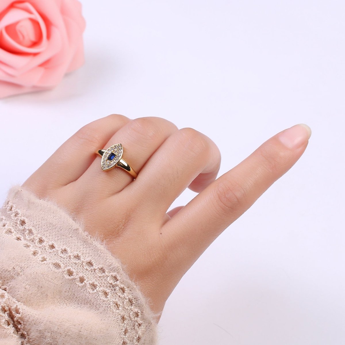 Dainty Evil Eye Cz Ring Minimalist Jewelry Gold Filled Open Adjustable Ring U-276 ~ U-280