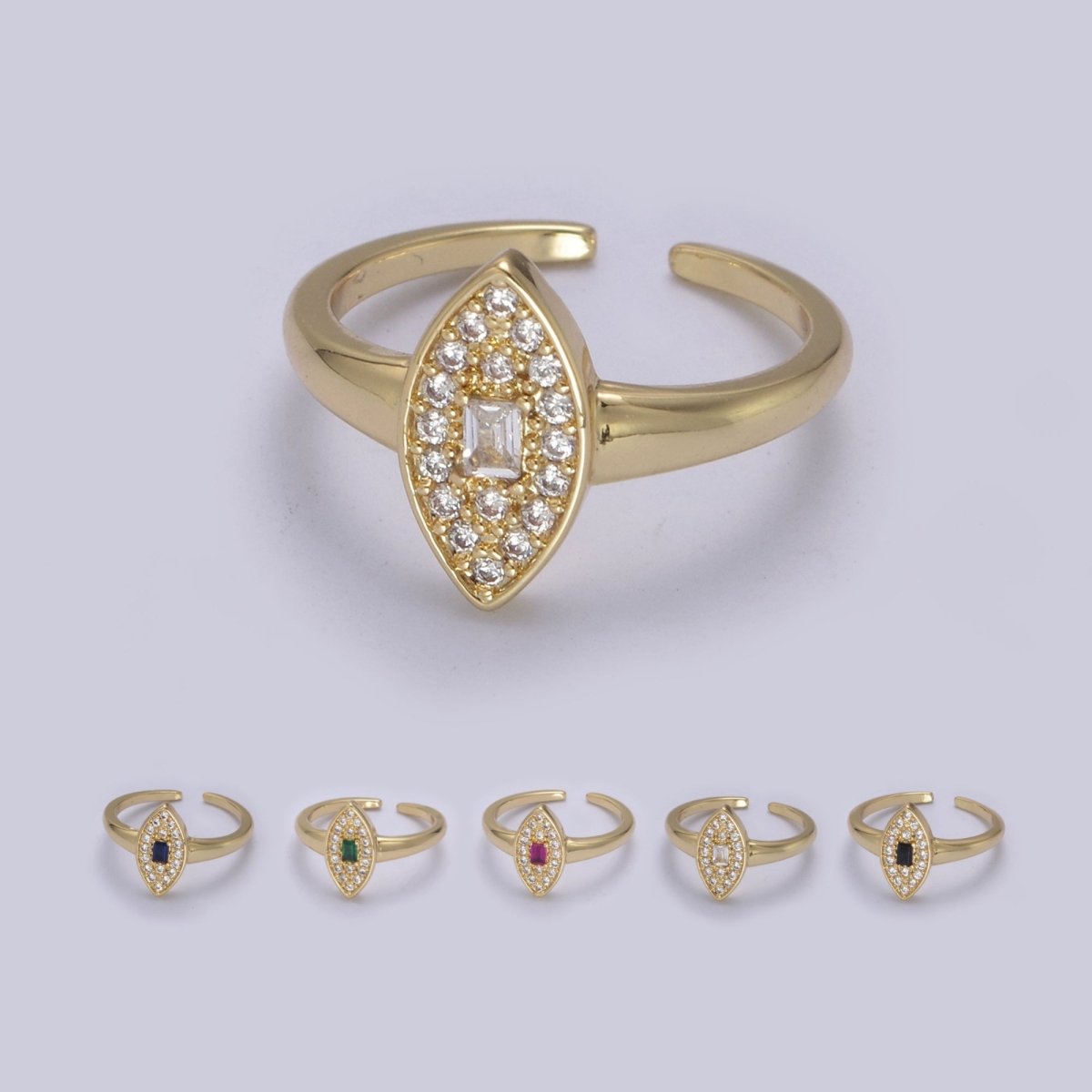 Dainty Evil Eye Cz Ring Minimalist Jewelry Gold Filled Open Adjustable Ring U-276 ~ U-280