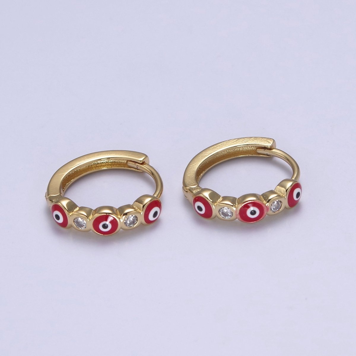 14K Gold Filled 14mm Evil Eye Enamel CZ Huggie Earrings | T309 - T314