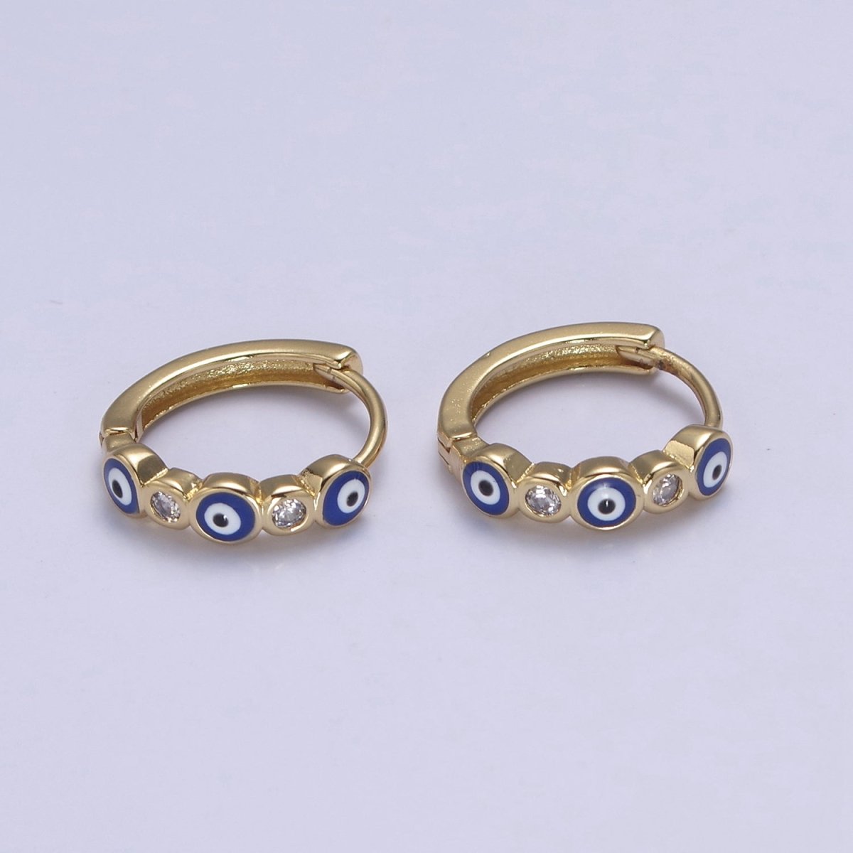 14K Gold Filled 14mm Evil Eye Enamel CZ Huggie Earrings | T309 - T314