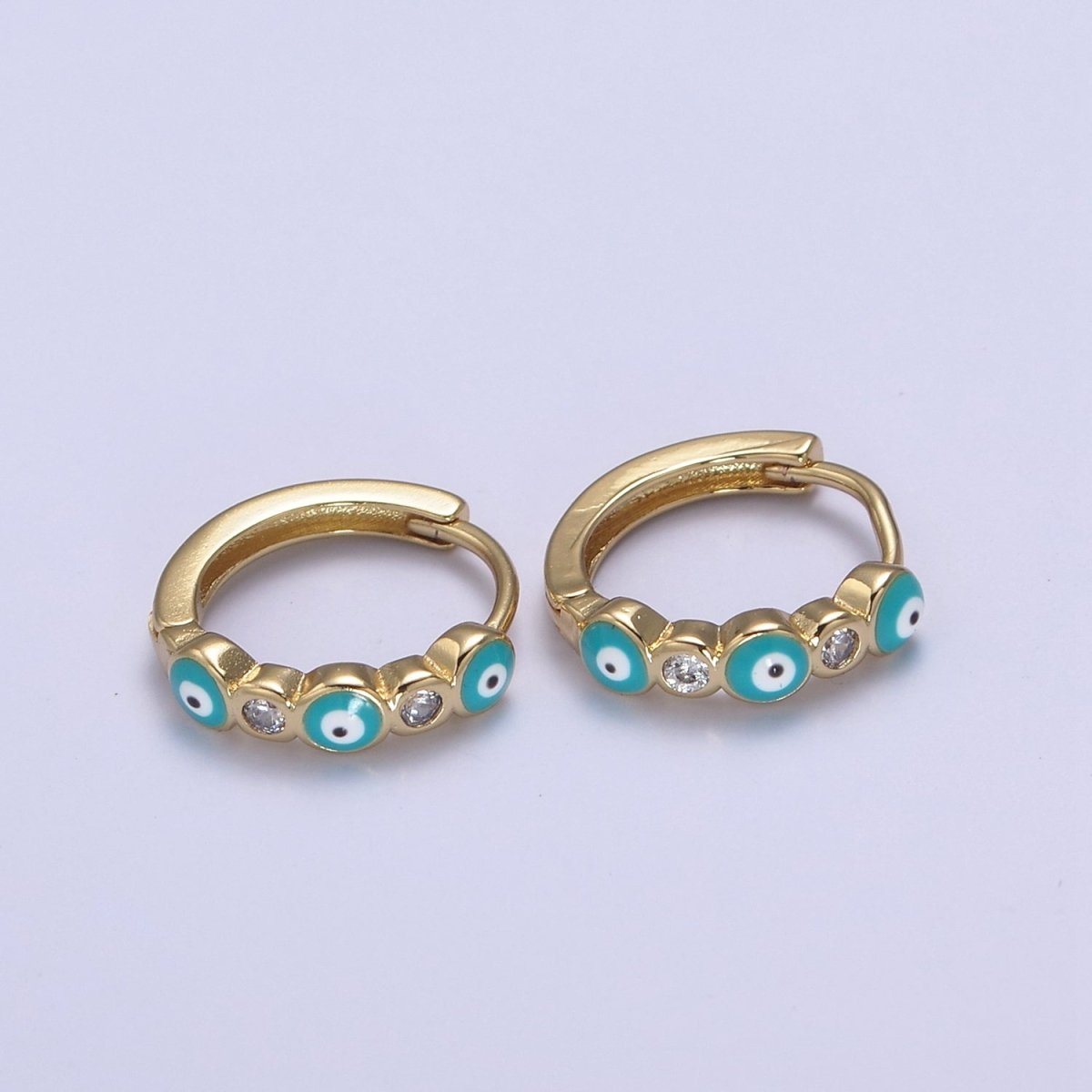 14K Gold Filled 14mm Evil Eye Enamel CZ Huggie Earrings | T309 - T314