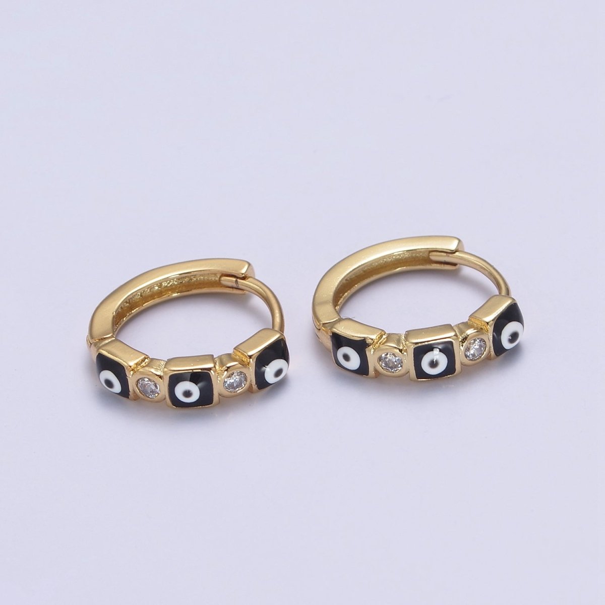 14K Gold Filled 14mm Square Evil Eye Enamel CZ Huggie Earrings | T309 - T314