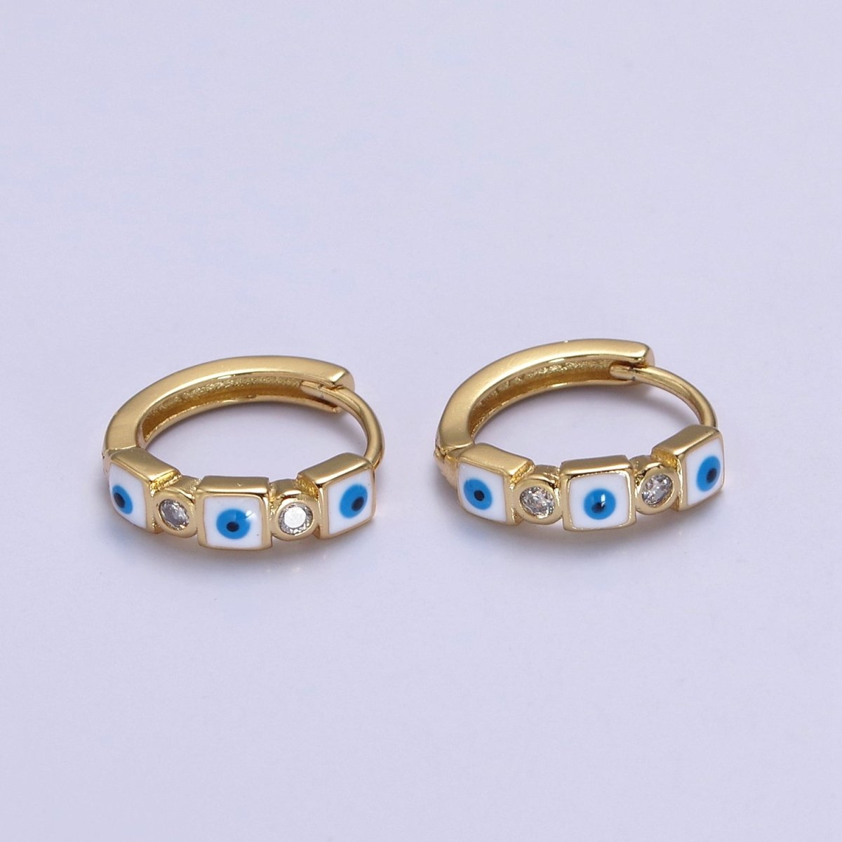 14K Gold Filled 14mm Square Evil Eye Enamel CZ Huggie Earrings | T309 - T314