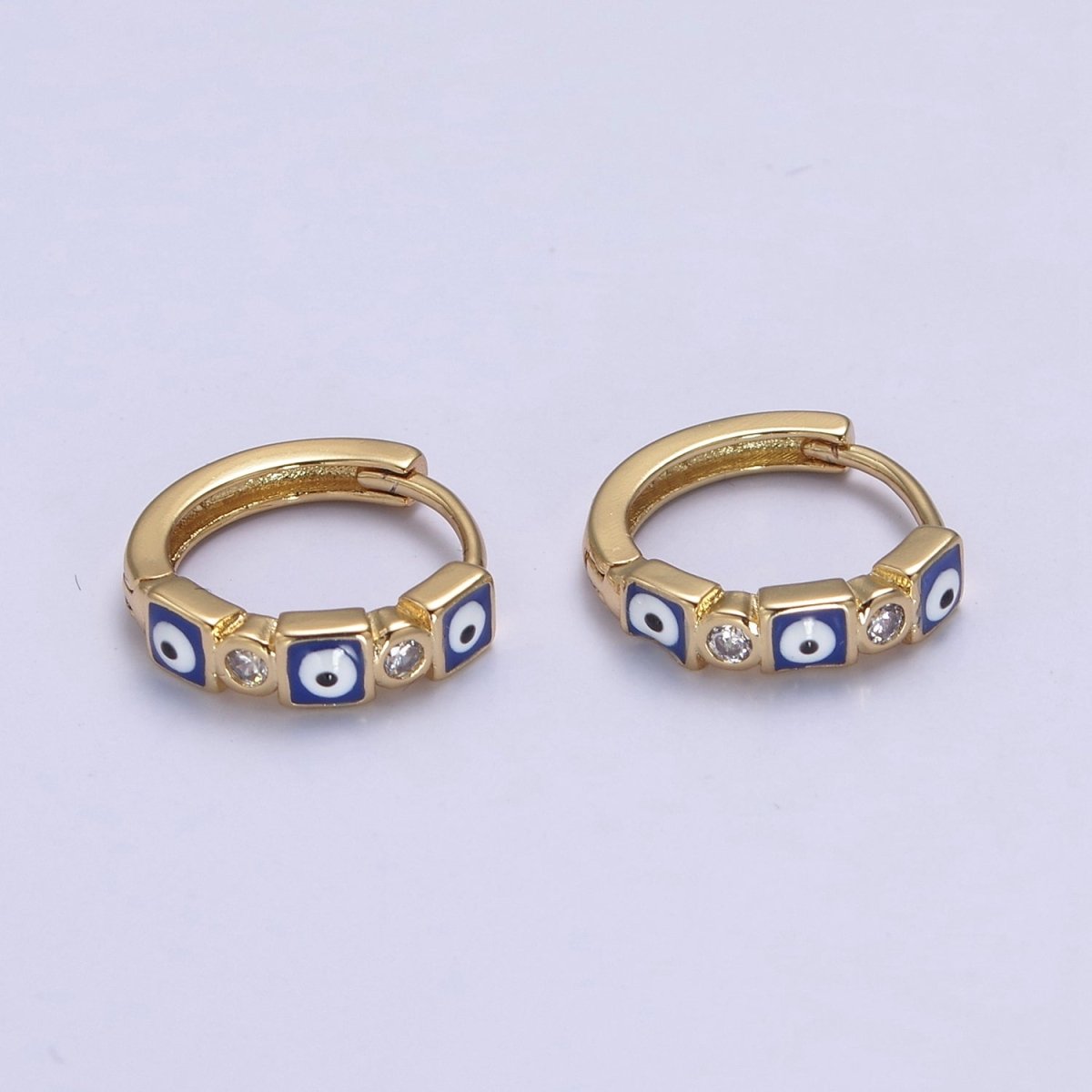 14K Gold Filled 14mm Square Evil Eye Enamel CZ Huggie Earrings | T309 - T314
