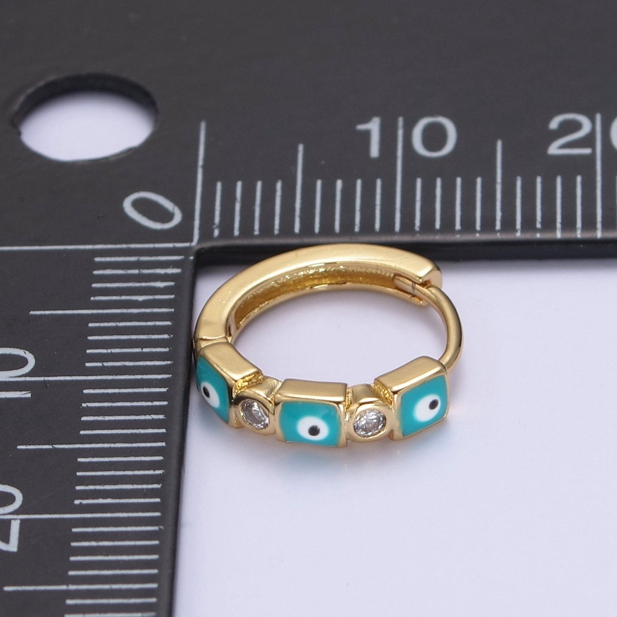 14K Gold Filled 14mm Square Evil Eye Enamel CZ Huggie Earrings | T309 - T314