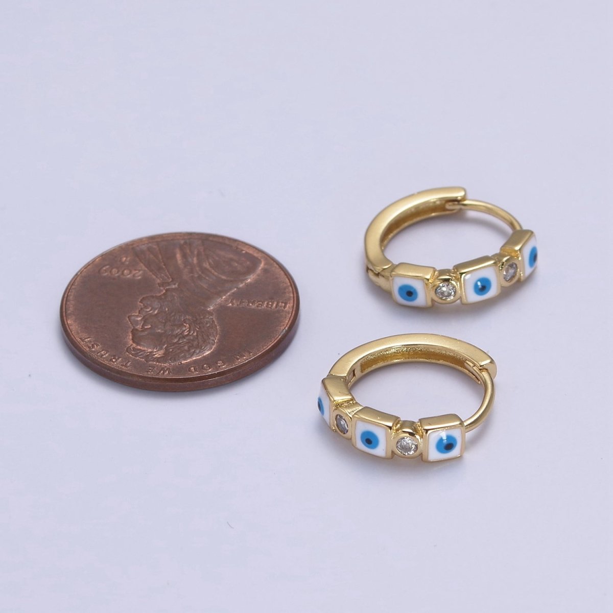 14K Gold Filled 14mm Square Evil Eye Enamel CZ Huggie Earrings | T309 - T314