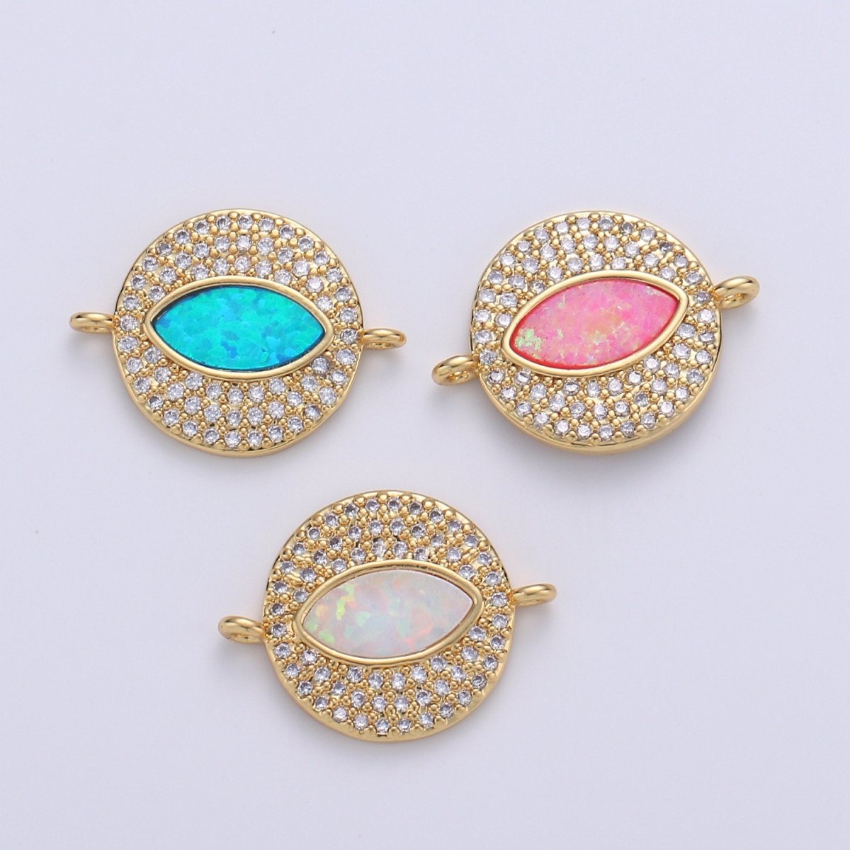 Dainty Evil eye Opal, Blue Evil Eye Charm Connector with Cubic Pendant, Micro Pave Evil Eye Bracelet Connector 14k Gold Filled Finding F-475 - F-477
