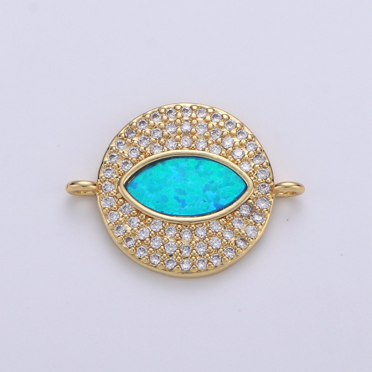 Dainty Evil eye Opal, Blue Evil Eye Charm Connector with Cubic Pendant, Micro Pave Evil Eye Bracelet Connector 14k Gold Filled Finding F-475 - F-477
