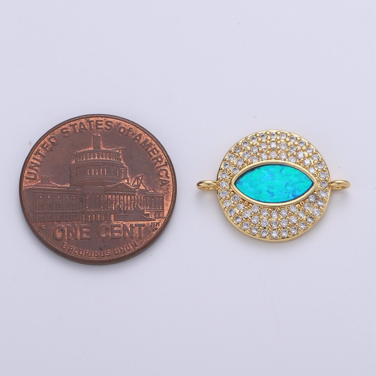 Dainty Evil eye Opal, Blue Evil Eye Charm Connector with Cubic Pendant, Micro Pave Evil Eye Bracelet Connector 14k Gold Filled Finding F-475 - F-477