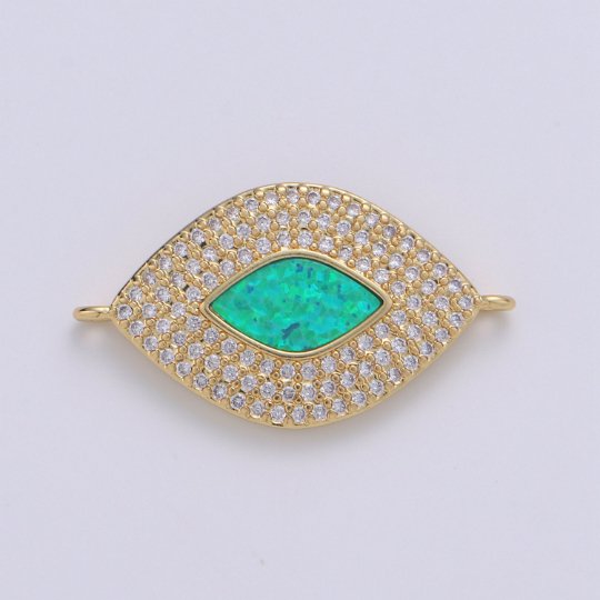 Dainty Evil Eye Opal, Blue Evil Eye Charm CONNECTOR with Cubic Pendant, Micro Pave Evil Eye Bracelet Connector F-487 F-490