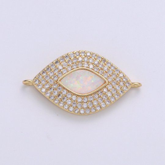 Dainty Evil Eye Opal, Blue Evil Eye Charm CONNECTOR with Cubic Pendant, Micro Pave Evil Eye Bracelet Connector F-487 F-490