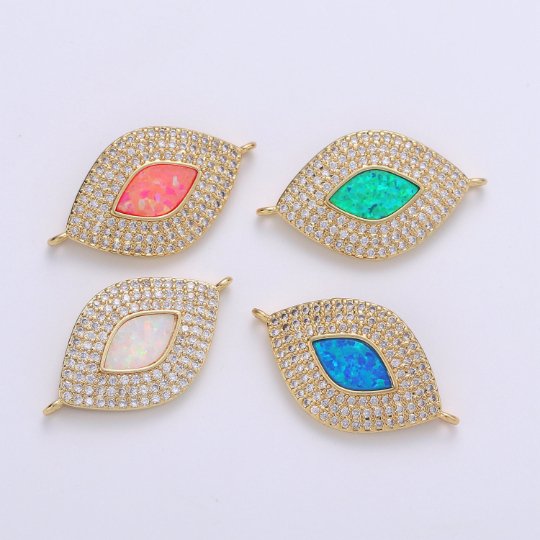 Dainty Evil Eye Opal, Blue Evil Eye Charm CONNECTOR with Cubic Pendant, Micro Pave Evil Eye Bracelet Connector F-487 F-490