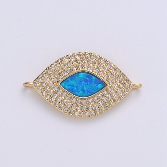 Dainty Evil Eye Opal, Blue Evil Eye Charm CONNECTOR with Cubic Pendant, Micro Pave Evil Eye Bracelet Connector F-487 F-490