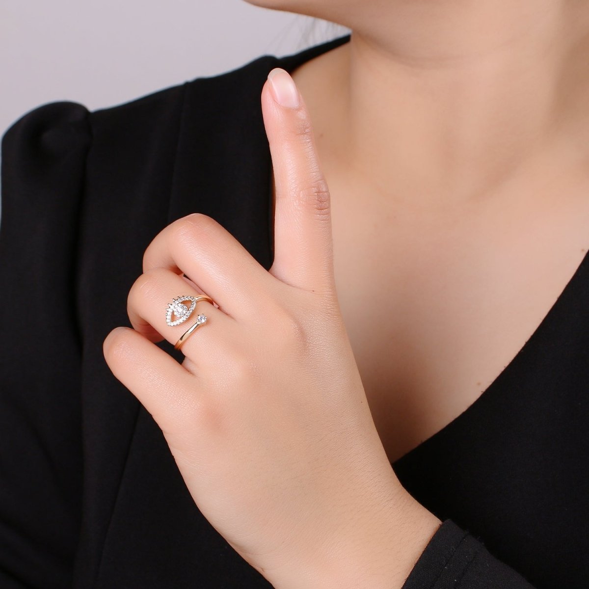 Dainty Evil Eye Stacking Ring, Gold Minimalist Ring, Simple Cz Ring, Gold Ring, Thin Delicate Ring, Valentine Gift for her Ring-191