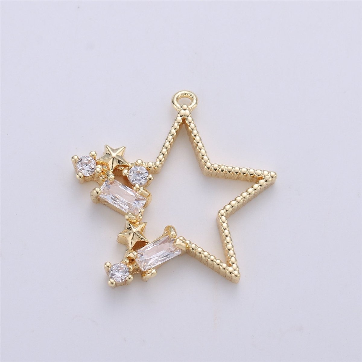 Dainty Faceted Cubic Zirconia Star Pendant, Clear White CZ Open Star Charm Gold Filled Star Charm for Jewelry Making Supply 20x18mmC-600 - DLUXCA