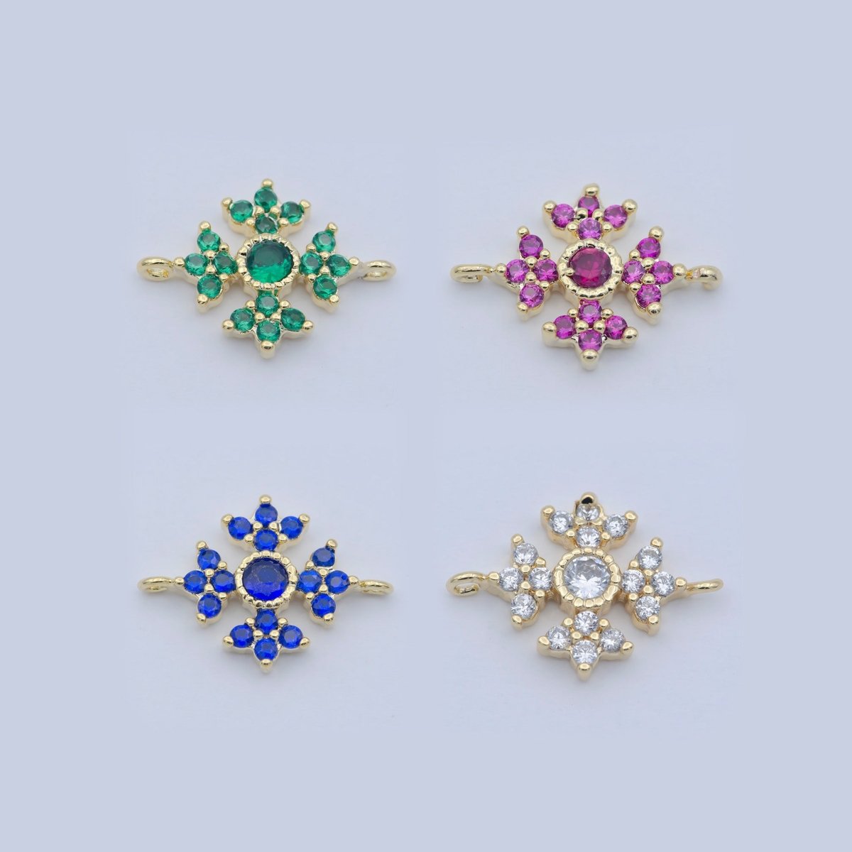Dainty Flower Connector Blue, Clear, Fuschia, Green CZ Micro Pave Floral Link Connector for Bracelet Necklace F-876 - F-879