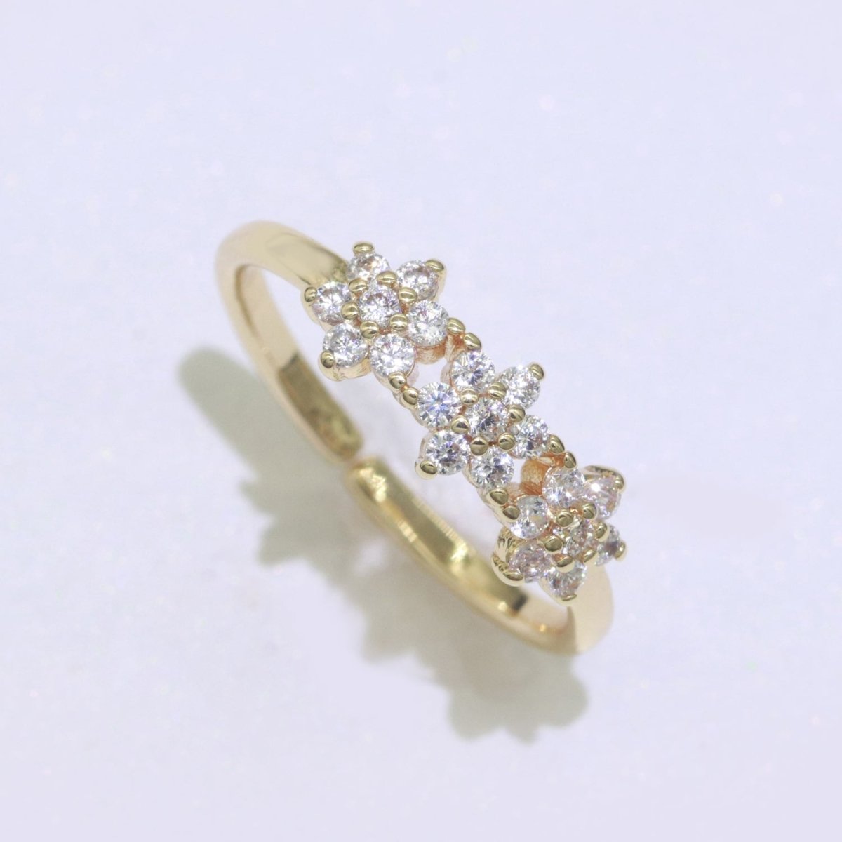 Dainty Flower Ring Open Adjustable Ring Cubic Zirconia Clear/Green/Red Cz Stone O-923 O-924