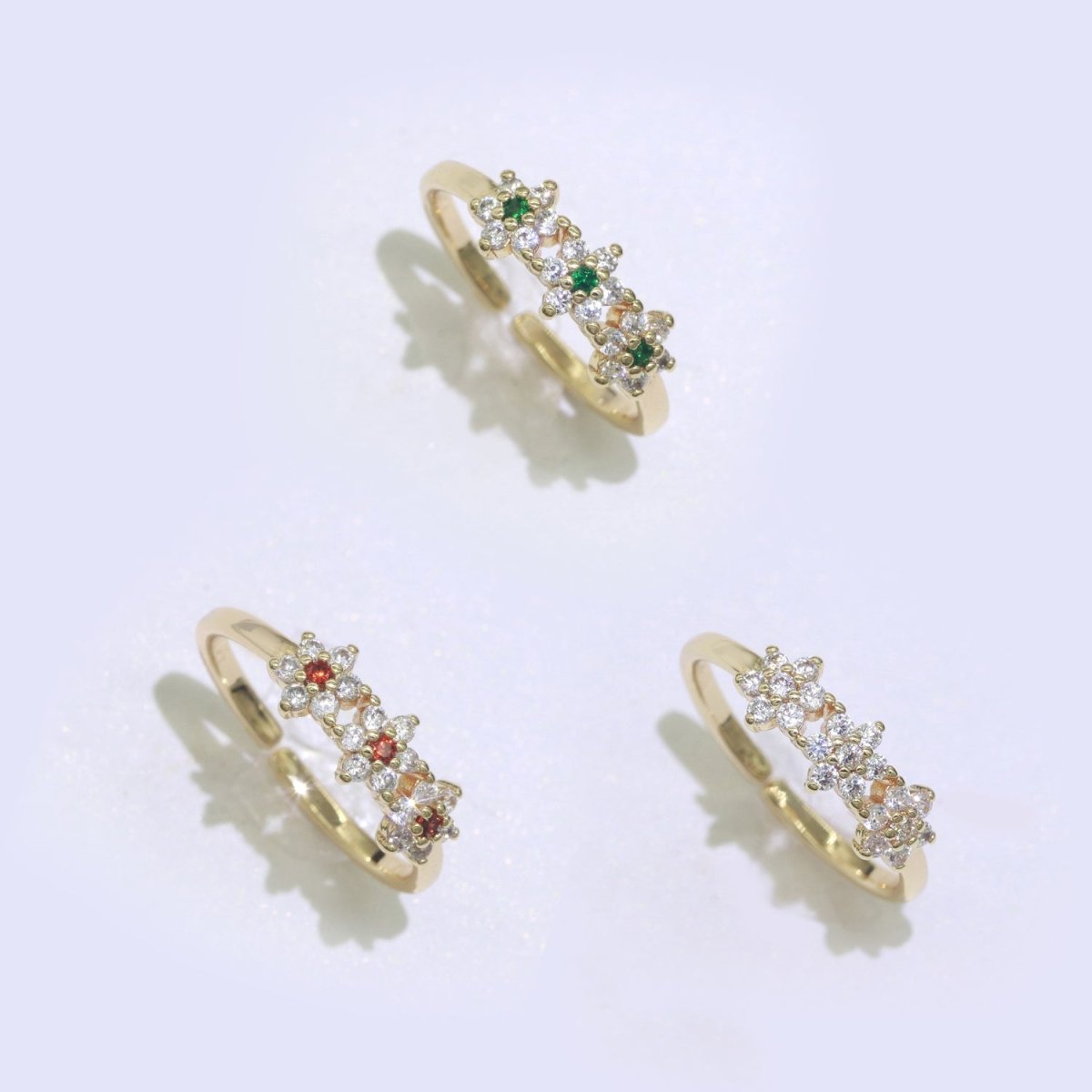 Dainty Flower Ring Open Adjustable Ring Cubic Zirconia Clear/Green/Red Cz Stone O-923 O-924