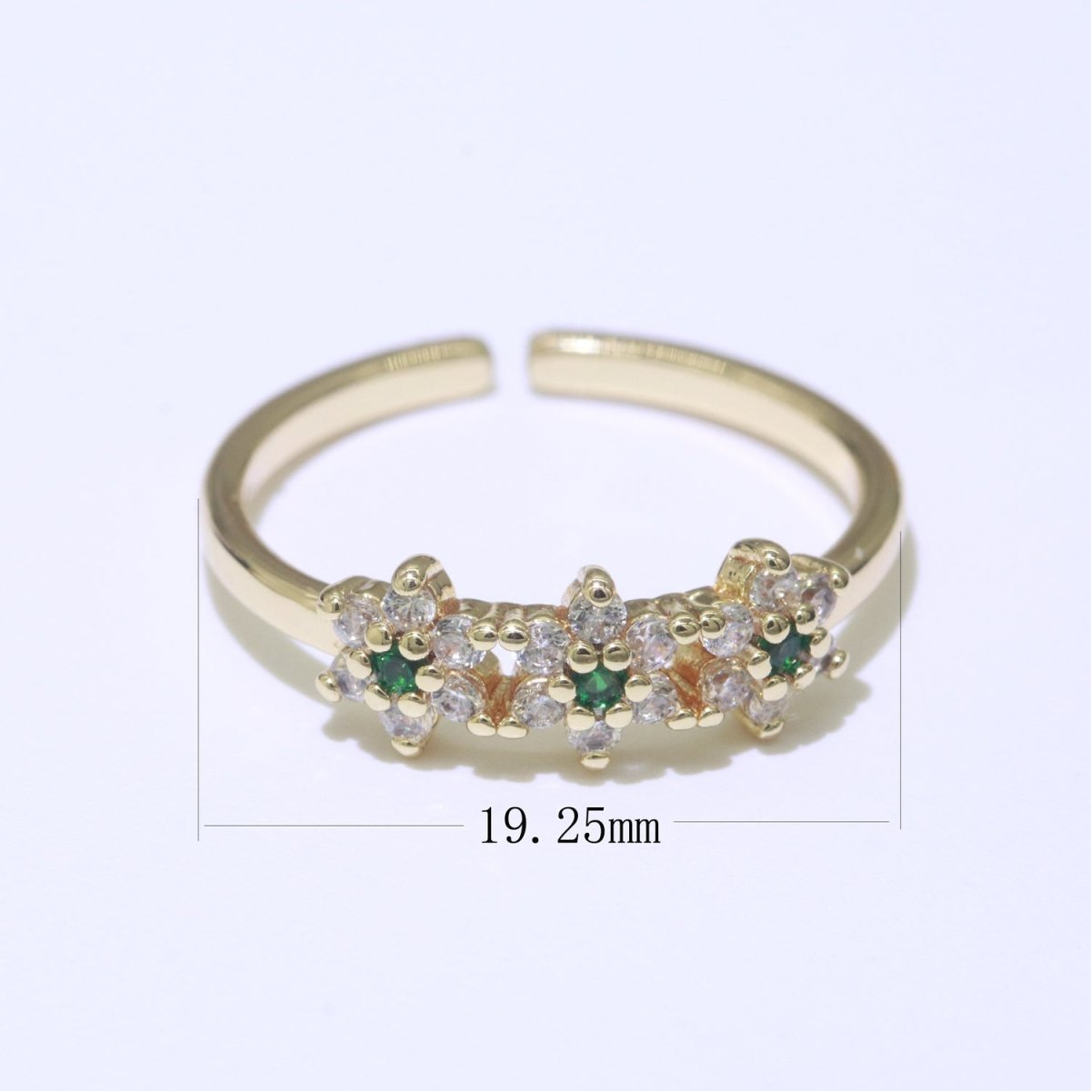 Dainty Flower Ring Open Adjustable Ring Cubic Zirconia Clear/Green/Red Cz Stone O-923 O-924