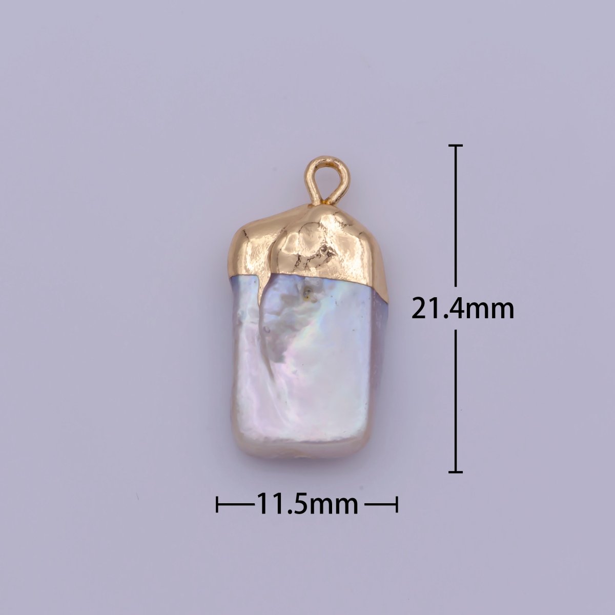 Dainty Freeform Rectangle Baroque Pearl Charm with 14k Light Gold Plated Edge Necklace Anklet Bracelet Earring Charm Supplies P-1825
