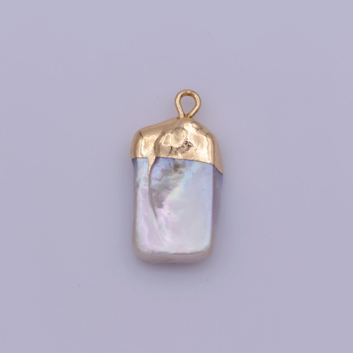 Dainty Freeform Rectangle Baroque Pearl Charm with 14k Light Gold Plated Edge Necklace Anklet Bracelet Earring Charm Supplies P-1825