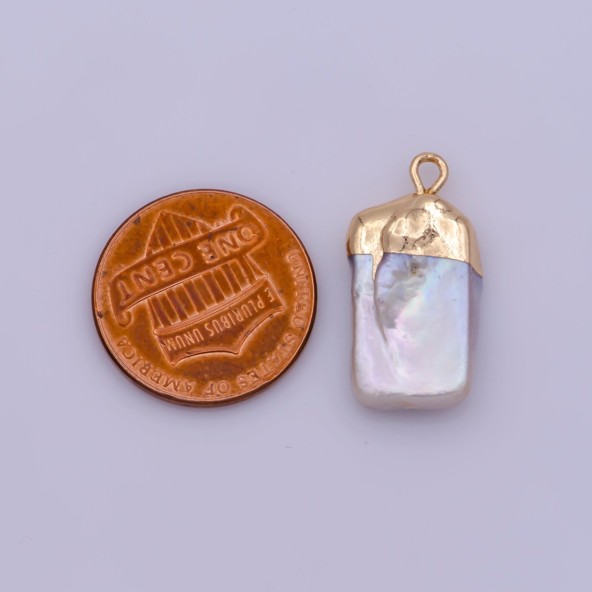 Dainty Freeform Rectangle Baroque Pearl Charm with 14k Light Gold Plated Edge Necklace Anklet Bracelet Earring Charm Supplies P-1825