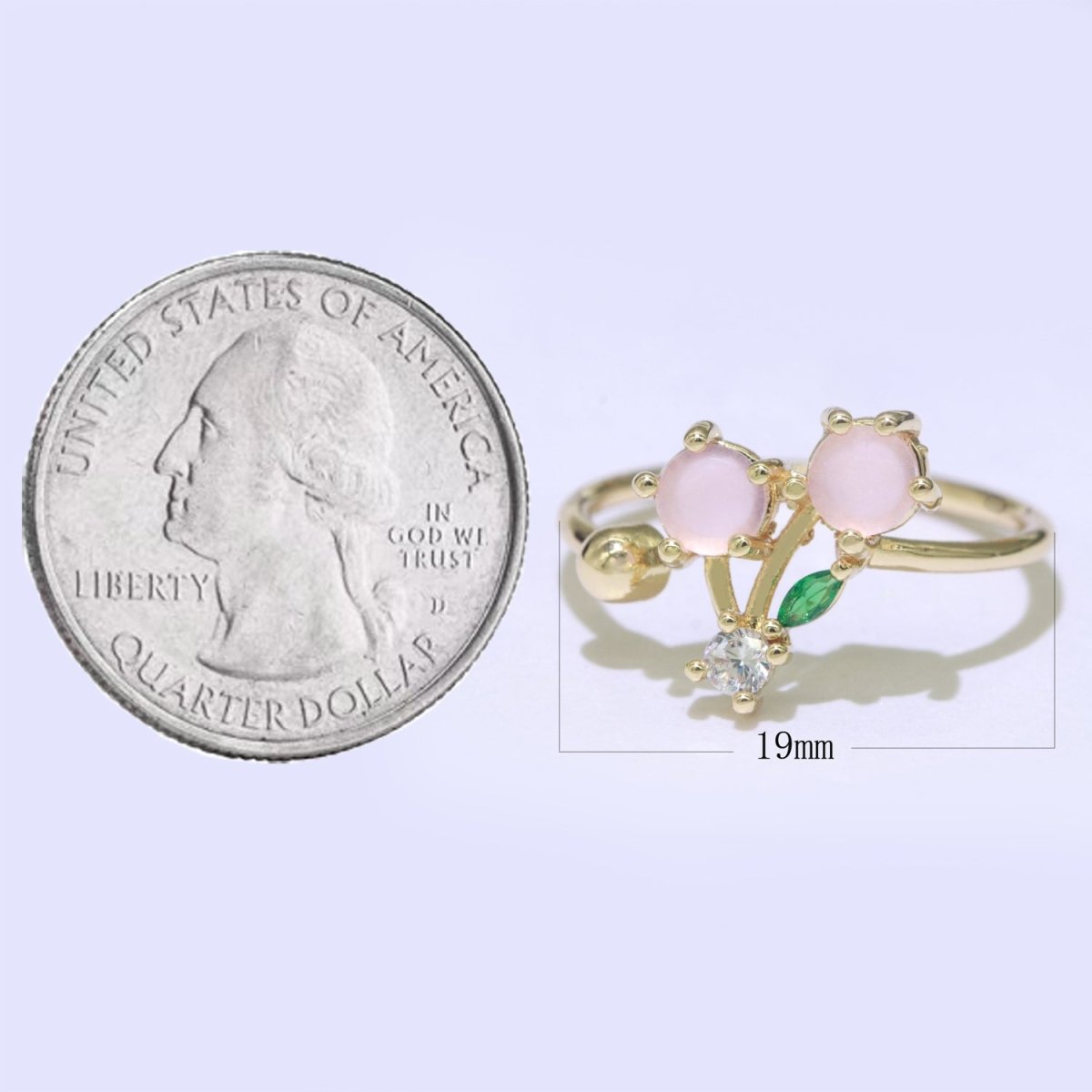 Dainty Fruit ring, Gold Mini Fruit Ring, Dainty Stackable Rings, Open Adjustable Ring Crystal Tropical Fruits, Pink Cherry Ring O-450