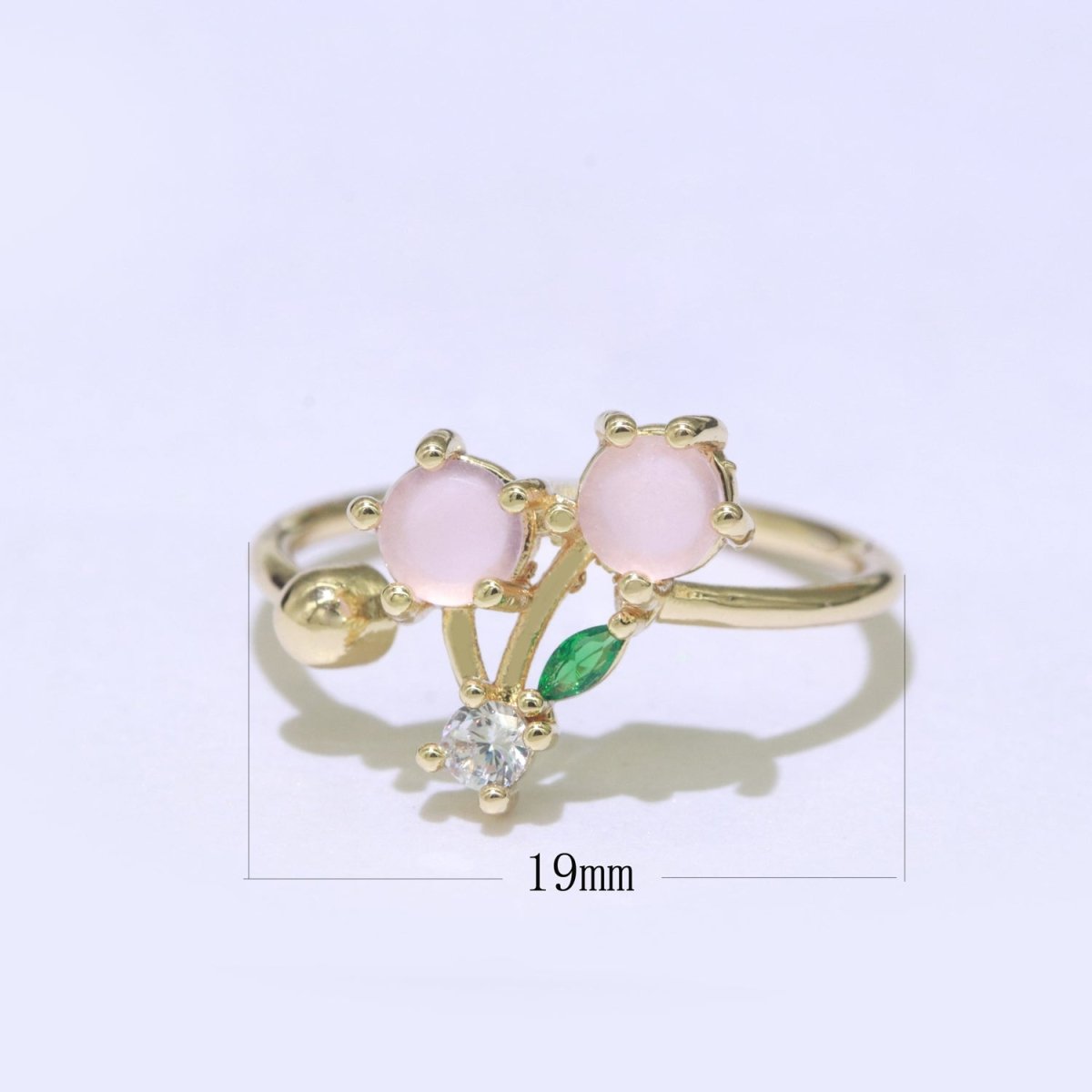 Dainty Fruit ring, Gold Mini Fruit Ring, Dainty Stackable Rings, Open Adjustable Ring Crystal Tropical Fruits, Pink Cherry Ring O-450