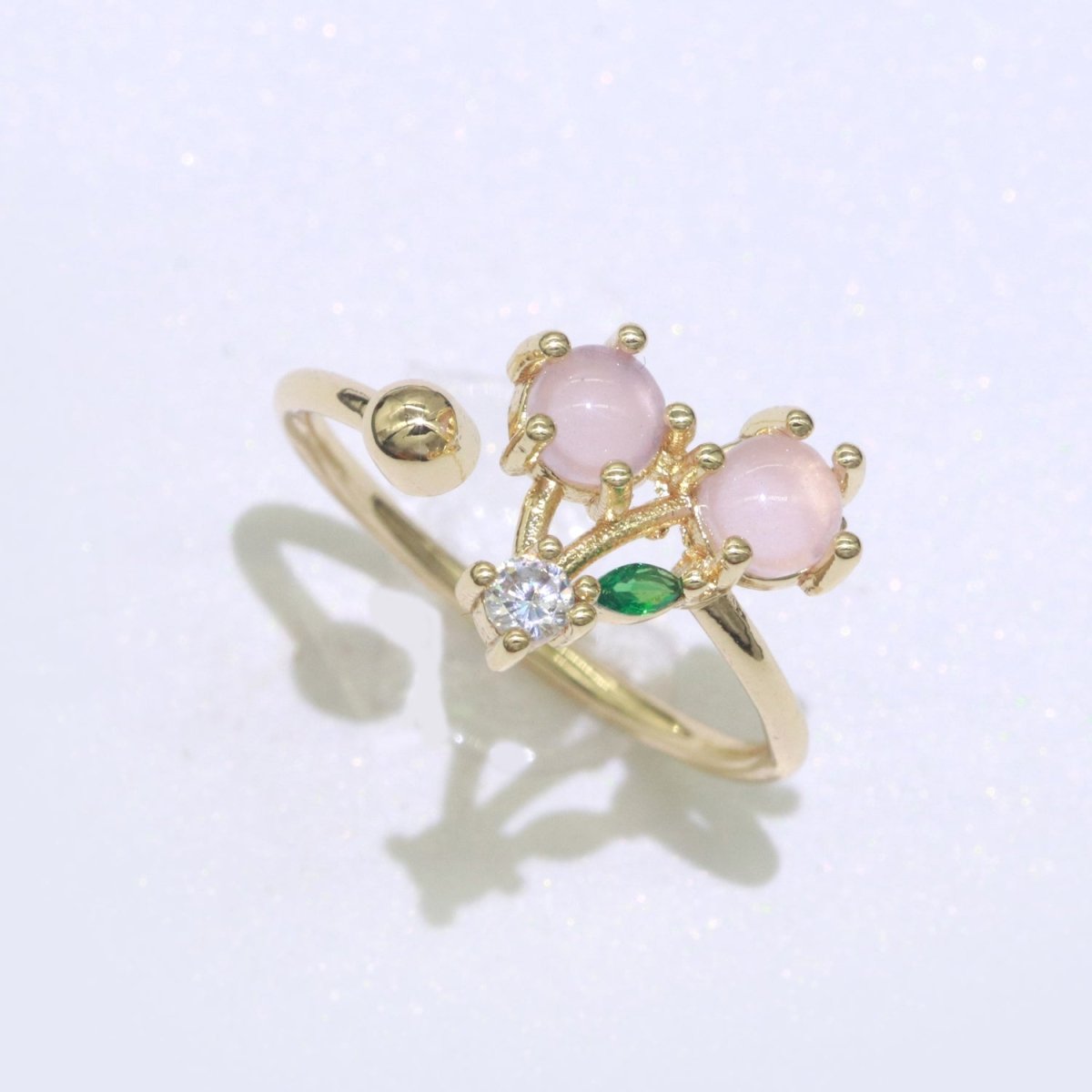 Dainty Fruit ring, Gold Mini Fruit Ring, Dainty Stackable Rings, Open Adjustable Ring Crystal Tropical Fruits, Pink Cherry Ring O-450