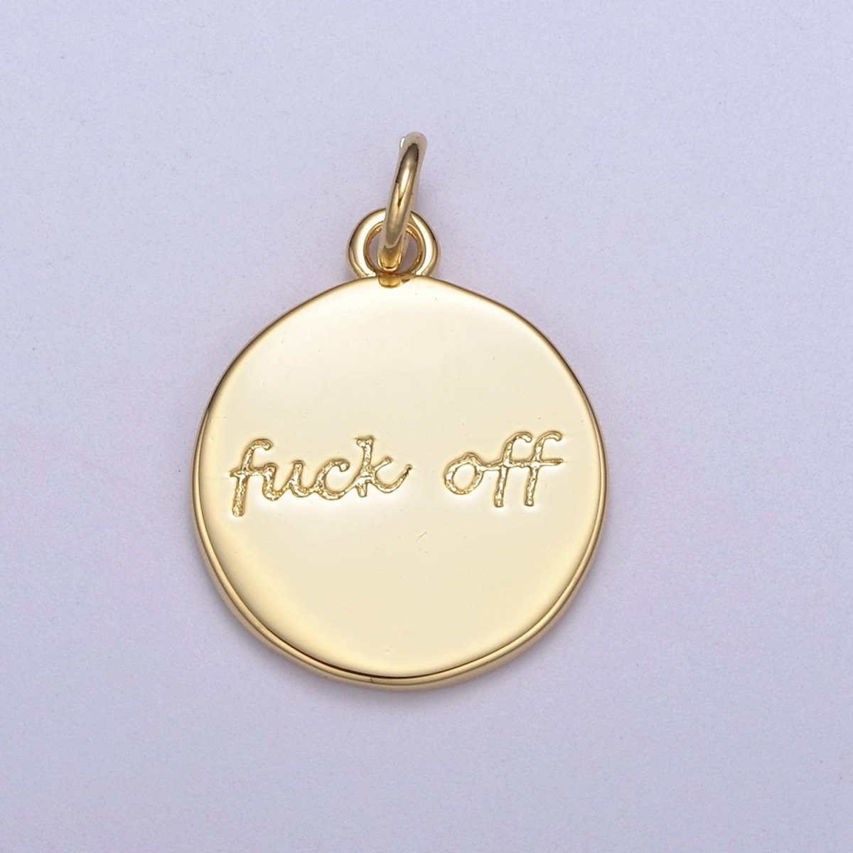Dainty Fuck Off Charm Round Coin Disc Charm Fuck Jewelry Personalized Necklace, Swear Word Funny Add on Charm N-636 - DLUXCA